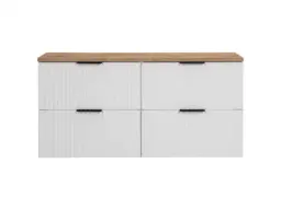 Bathroom Double Vanity Unit 4 Drawers Floating Wall Cabinet 120cm Oak Countertop with Ribbed White Fronts - Adel - thumbnail 2