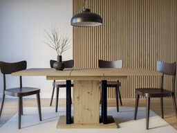 Dining Table 8 Seater Rectangular Extendable 140 to 180cm Oak Effect Top Black Pillar Pedestal Leg – Wren Pro - thumbnail 3