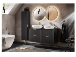 Bathroom Furniture Set Black Drawer Cabinets 1200mm Countertop Sink Basin Tall Wall Unit - Adel - thumbnail 2