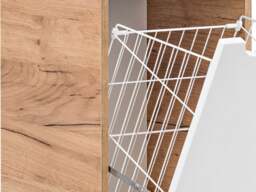 Pull Out Laundry Hamper Tall Bathroom Cabinet Wall Storage Unit with Tilt Basket Modern White Gloss and Oak - Aruba - thumbnail 4