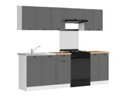 Kitchen Cabinets Units Grey Shaker Modern Freestanding 7 Cupboards 240cm Complete DIY Set with Sit On Sink - Junona - thumbnail 3