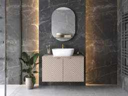 800mm Vanity Unit with Basin Countertop Bathroom Cabinet Wall Hung Fluted Cashmere Beige - Cara - thumbnail 1