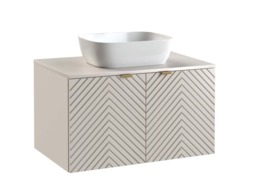 800mm Vanity Unit with Basin Countertop Bathroom Cabinet Wall Hung Fluted Cashmere Beige - Cara - thumbnail 3