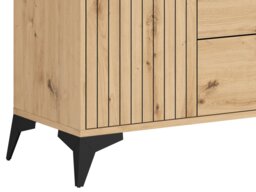 Sideboard Storage Cabinet Modern 150cm Dresser 3 Drawers Unit Slatted Oak Effect with Black Legs – Lamea - thumbnail 4