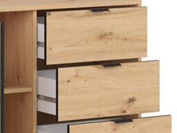 Sideboard Storage Cabinet Modern 150cm Dresser 3 Drawers Unit Slatted Oak Effect with Black Legs – Lamea - thumbnail 2