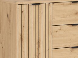 Sideboard Storage Cabinet Modern 150cm Dresser 3 Drawers Unit Slatted Oak Effect with Black Legs – Lamea - thumbnail 3