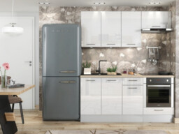 Kitchen Cabinets Cupboard Set 6 Units Oven Housing 180cm Soft Close White High Gloss - Ella - thumbnail 1
