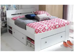 White King Size Bed Frame Storage Drawers and Shelving Euro Solid Wood Slats Modern - Nepo - thumbnail 1