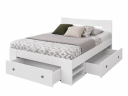 King Size Bed Frame with Storage Drawers Shelving White Modern Euro 160cm Solid Wood Slats - Nepo - thumbnail 3