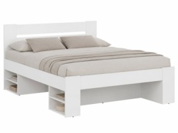 King Size Bed Frame with Storage Drawers Shelving White Modern Euro 160cm Solid Wood Slats - Nepo - thumbnail 4