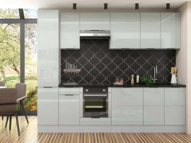 Kitchen Cabinets 9 Unit Set with Oven Housing Slim 40cm Larder Light Grey Gloss - Star - image 1
