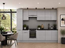 Kitchen Cabinets 9 Unit Set with Oven Housing Slim 40cm Larder Light Grey Gloss - Star