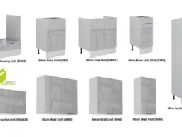 Kitchen Cabinets 9 Unit Set with Oven Housing Slim 40cm Larder Light Grey Gloss - Star - thumbnail 2