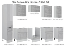 Kitchen Cabinets 9 Unit Set with Oven Housing Slim 40cm Larder Light Grey Gloss - Star - thumbnail 2