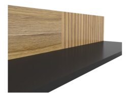 Floating Wall Shelf Modern Long Wall Mounted Shelving Hallway Living Room Black Matt Printed Slat Oak Effect – Luen - thumbnail 4