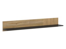 Floating Wall Shelf Modern Long Wall Mounted Shelving Hallway Living Room Black Matt Printed Slat Oak Effect – Luen - thumbnail 2