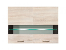 800mm Kitchen Wall Cabinet Glass Display Unit with Glass Shelf LED Lights 80cm Dark Wood Wenge / Oak Effect - Junona - thumbnail 3