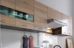 800mm Kitchen Wall Cabinet Glass Display Unit with Glass Shelf LED Lights 80cm Dark Wood Wenge / Oak Effect - Junona - thumbnail 4