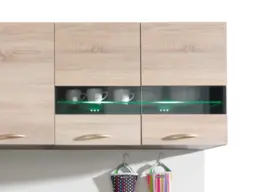 800mm Kitchen Wall Cabinet Glass Display Unit with Glass Shelf LED Lights 80cm Dark Wood Wenge / Oak Effect - Junona - thumbnail 1