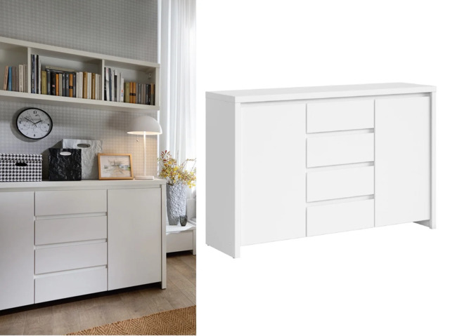 Large White Sideboard with Drawers Modern Dresser Cabinet Living Room Bedroom Storage 143.5cm - Kaspian - image 1