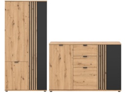 Hallway Storage Set Large Sideboard Cabinet and Triple Wardrobe Hall Unit Set Black and Oak with Slats – Vabres - thumbnail 2