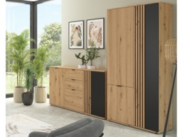 Hallway Storage Set Large Sideboard Cabinet and Triple Wardrobe Hall Unit Set Black and Oak with Slats – Vabres - thumbnail 1