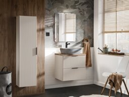 Countertop Vanity Unit with Sink Basin Bathroom Beige Wall Cabinet with Fluted Drawer 600mm Oak Worktop - Adel - thumbnail 2