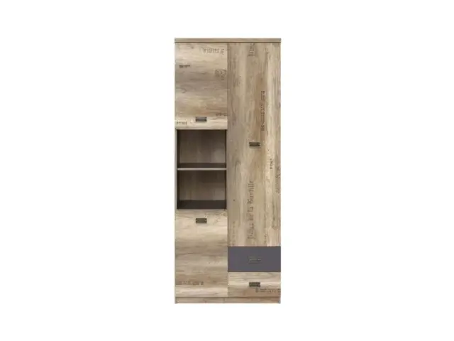 Urban Tall Wide Cabinet 3 Door 2 Drawer Storage Unit Bookcase 80cm Oak Effect and Grey Finish - Malcolm - image 1