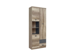 Urban Tall Wide Cabinet 3 Door 2 Drawer Storage Unit Bookcase 80cm Oak Effect and Grey Finish - Malcolm - thumbnail 4