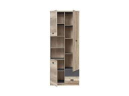 Urban Tall Wide Cabinet 3 Door 2 Drawer Storage Unit Bookcase 80cm Oak Effect and Grey Finish - Malcolm - thumbnail 3