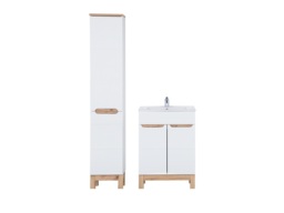 White Bathroom Cabinets Sink Basin 600mm Vanity Unit Inset Sink Tall Laundry Unit White Gloss Oak Effect - Bali - thumbnail 2