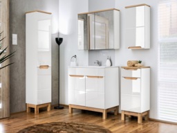 White Bathroom Cabinets Sink Basin 600mm Vanity Unit Inset Sink Tall Laundry Unit White Gloss Oak Effect - Bali - thumbnail 3