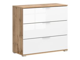 Chest of Drawers for Bedroom White Gloss and Oak Modern Storage Unit 95cm Dresser - Zele - thumbnail 3