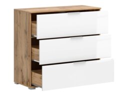 Chest of Drawers for Bedroom White Gloss and Oak Modern Storage Unit 95cm Dresser - Zele - thumbnail 4