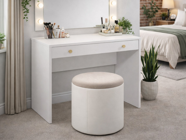 Small White Dressing Table with Drawer Storage 90cm Slim Vanity Unit Gold Handles - Rel - image 1