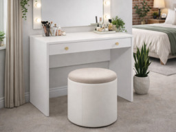 Small White Dressing Table with Drawer Storage 90cm Slim Vanity Unit Gold Handles - Rel - thumbnail 1