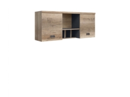 Urban Wide Wall Mounted Unit Living Room 2 Door Cabinet with Shelves 120cm Oak Effect and Grey Finish - Malcolm - thumbnail 4