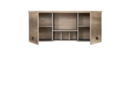 Urban Wide Wall Mounted Unit Living Room 2 Door Cabinet with Shelves 120cm Oak Effect and Grey Finish - Malcolm - thumbnail 3