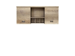 Urban Wide Wall Mounted Unit Living Room 2 Door Cabinet with Shelves 120cm Oak Effect and Grey Finish - Malcolm - thumbnail 2