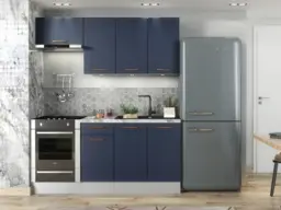 Kitchen Cabinets Set 5 Midnight Blue Units Complete Cupboards DIY 180cm Navy Small Package - Nora - thumbnail 1