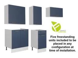 Kitchen Cabinets Set 5 Midnight Blue Units Complete Cupboards DIY 180cm Navy Small Package - Nora - thumbnail 2