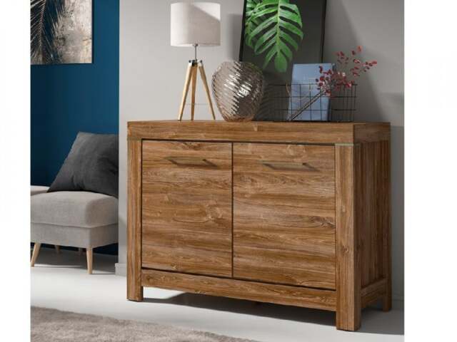 Small Sideboard 2 Door Compact Storage Cabinet Dresser 115cm Unit Oak Effect - Gent - image 1