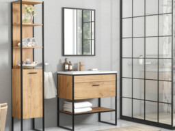 Freestanding Vanity Unit 600mm Bathroom Sink Cabinet Ceramic Basin Black Metal Frame/Oak Loft Industrial Style - Brooklyn - thumbnail 3