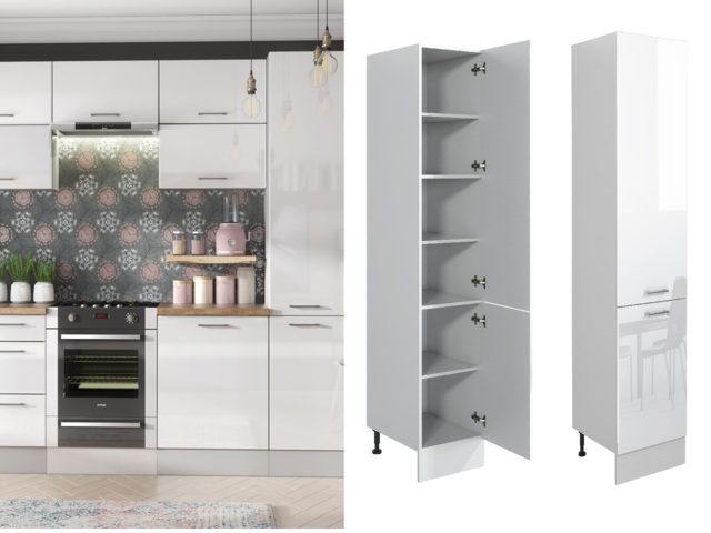 Kitchen Larder Cupboard Slim Narrow Free Standing 400mm Storage Pantry Unit Light White Gloss Cabinet - Ella - image 1