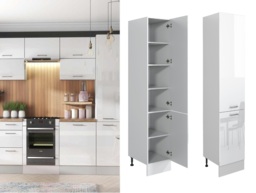 Kitchen Larder Cupboard Slim Narrow Free Standing 400mm Storage Pantry Unit Light White Gloss Cabinet - Ella - thumbnail 2