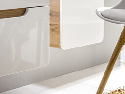 White Gloss Bathroom Furniture Set 600mm Vanity Unit with Sink Wall Hung Storage Cabinets Oak Effect - Aruba - thumbnail 4