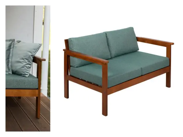 2 Seater Garden Sofa Wooden Garden Furniture Sofa with Comfy Sage Green Cushions - Cozy - image 1