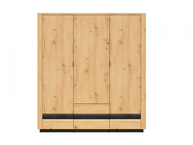 Triple Storage Wardrobe 3 Doors 2 Drawers Bedroom Hallway Artisan Oak / Burnt Board Effect with LEDs - Ostia - image 1