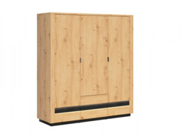 Triple Storage Wardrobe 3 Doors 2 Drawers Bedroom Hallway Artisan Oak / Burnt Board Effect with LEDs - Ostia - thumbnail 2