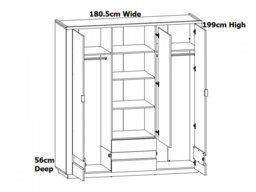 Triple Storage Wardrobe 3 Doors 2 Drawers Bedroom Hallway Artisan Oak / Burnt Board Effect with LEDs - Ostia - thumbnail 4